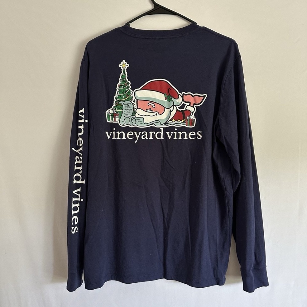 Womens Vineyard Vines Santa's List Whale Lrg Long Sleeve Tee 100 percent Cotton
